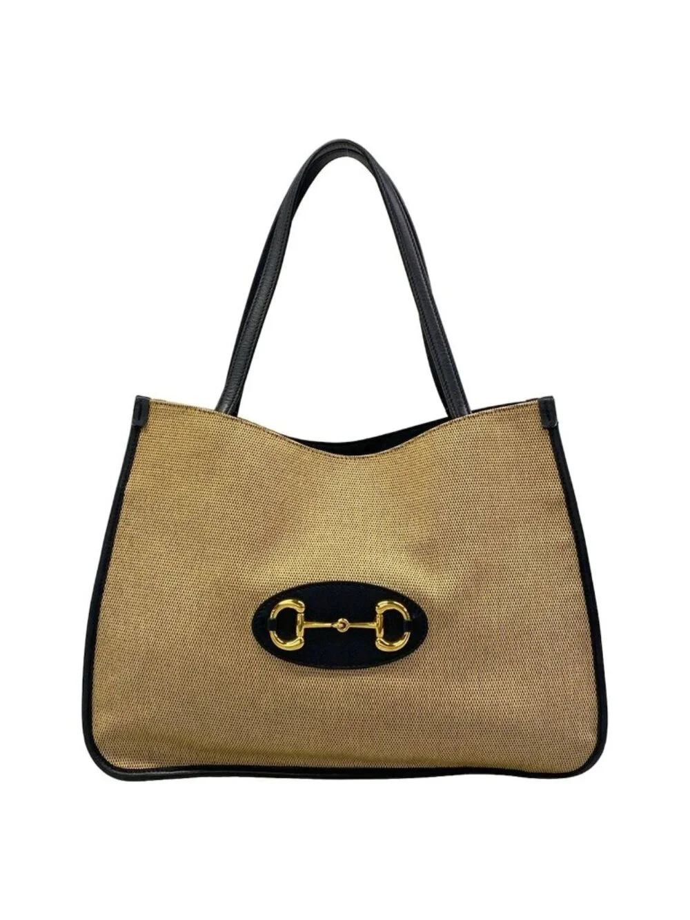 Gucci Tote Bag Horsebit Beige Dark Navy Leather